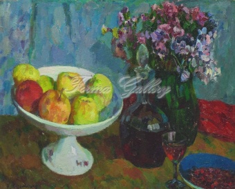 Цветы, вино и яблоки